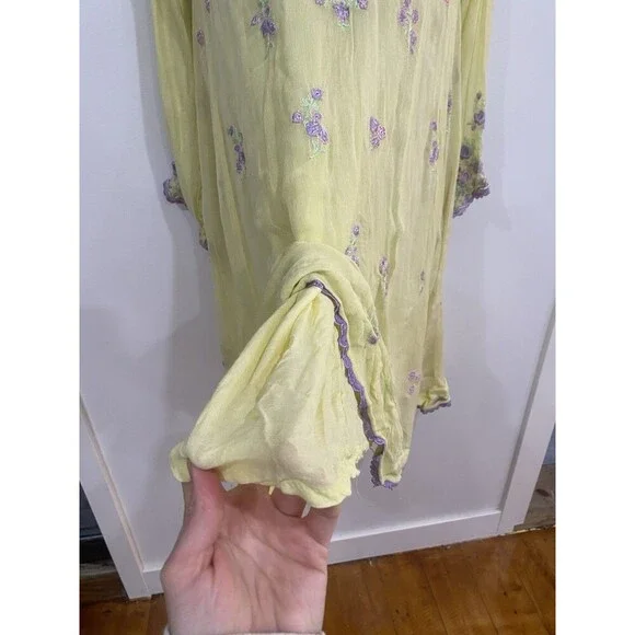 Agha Noor Afghanoor Yellow & Purple Embroidered Dress Size Medium Floral Lined - Picture 9 of 10
